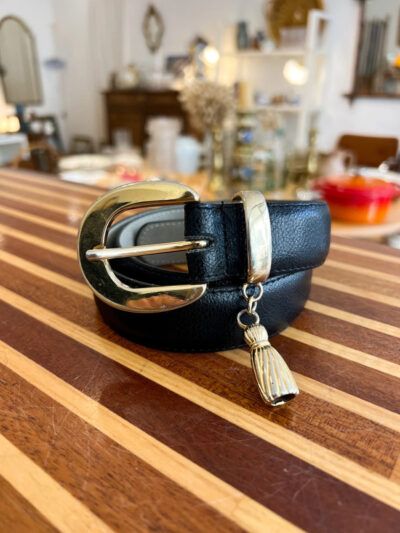 Ceinture vintage cuir noire années 80