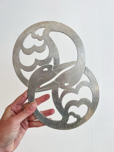 dessous de plat métal argenté motif canard