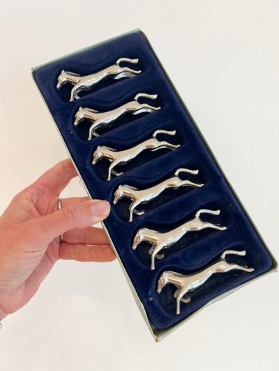 6 Porte-couteaux vintage "cheval" en métal argenté