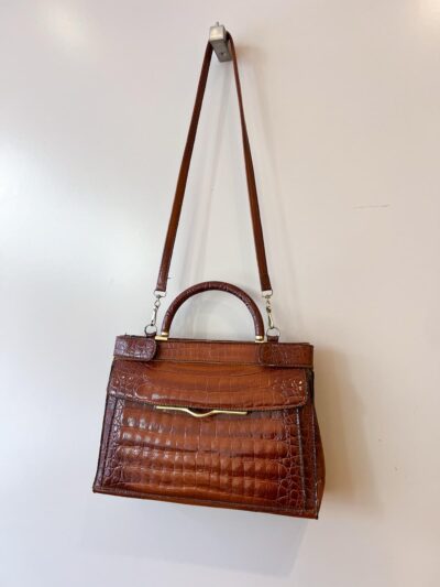 Sac à main vintage cuir marron façon croco