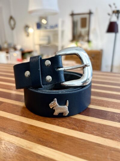 Ceinture vintage cuir bleu marine 85 cm