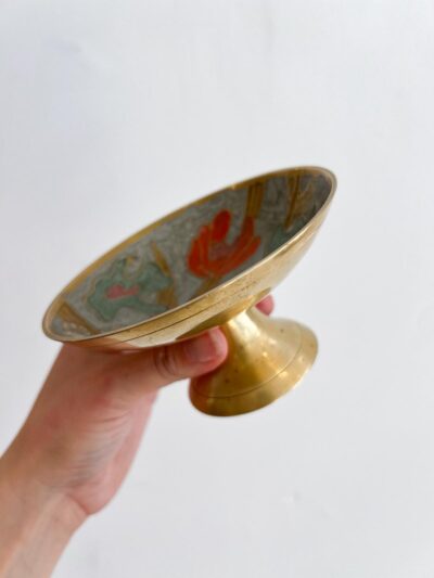 Coupelle ancienne en laiton massif et émail cloisonné