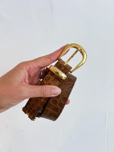 Ceinture vintage cuir marron façon croco