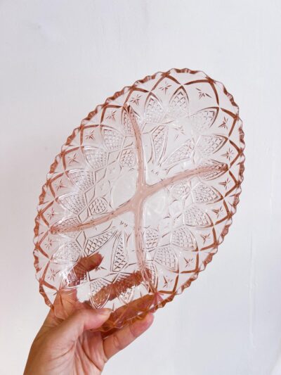 Plat compartimenté vintage verre rose