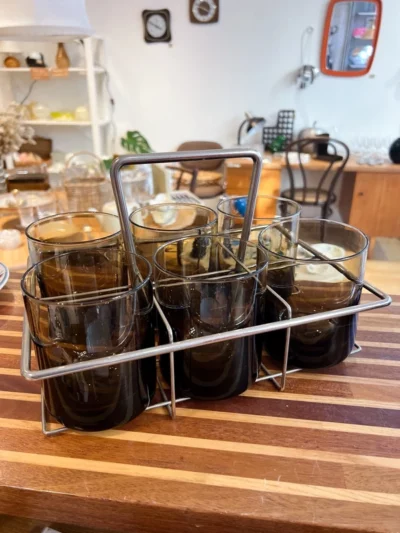6 verres vintage en verre fumé
