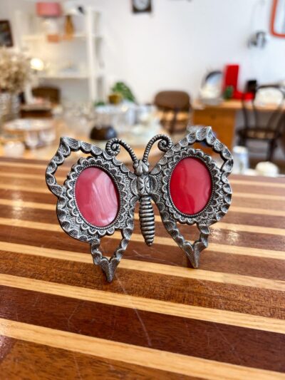 Porte photo papillon ancien étain