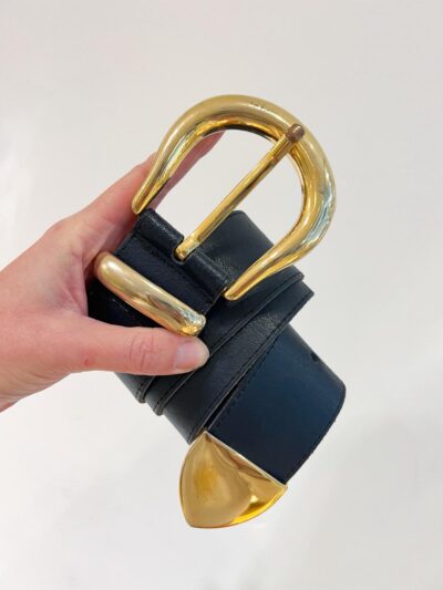 Ceinture large en cuir marine - Années 80