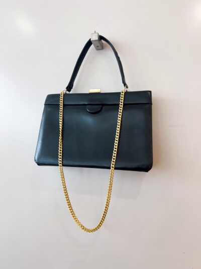 Sac à main années 60 en simili cuir noir